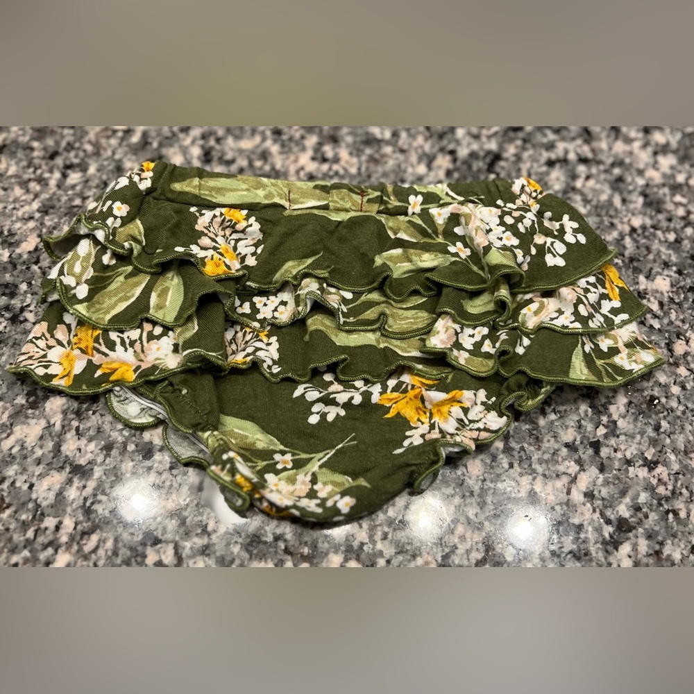 Milkbarn Green Floral Bamboo Ruffle Bloomer, 3-6 months